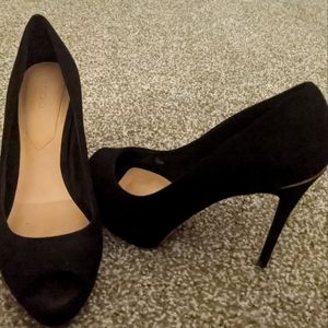 Aldo Black Suede Stilettos with Gold Detail